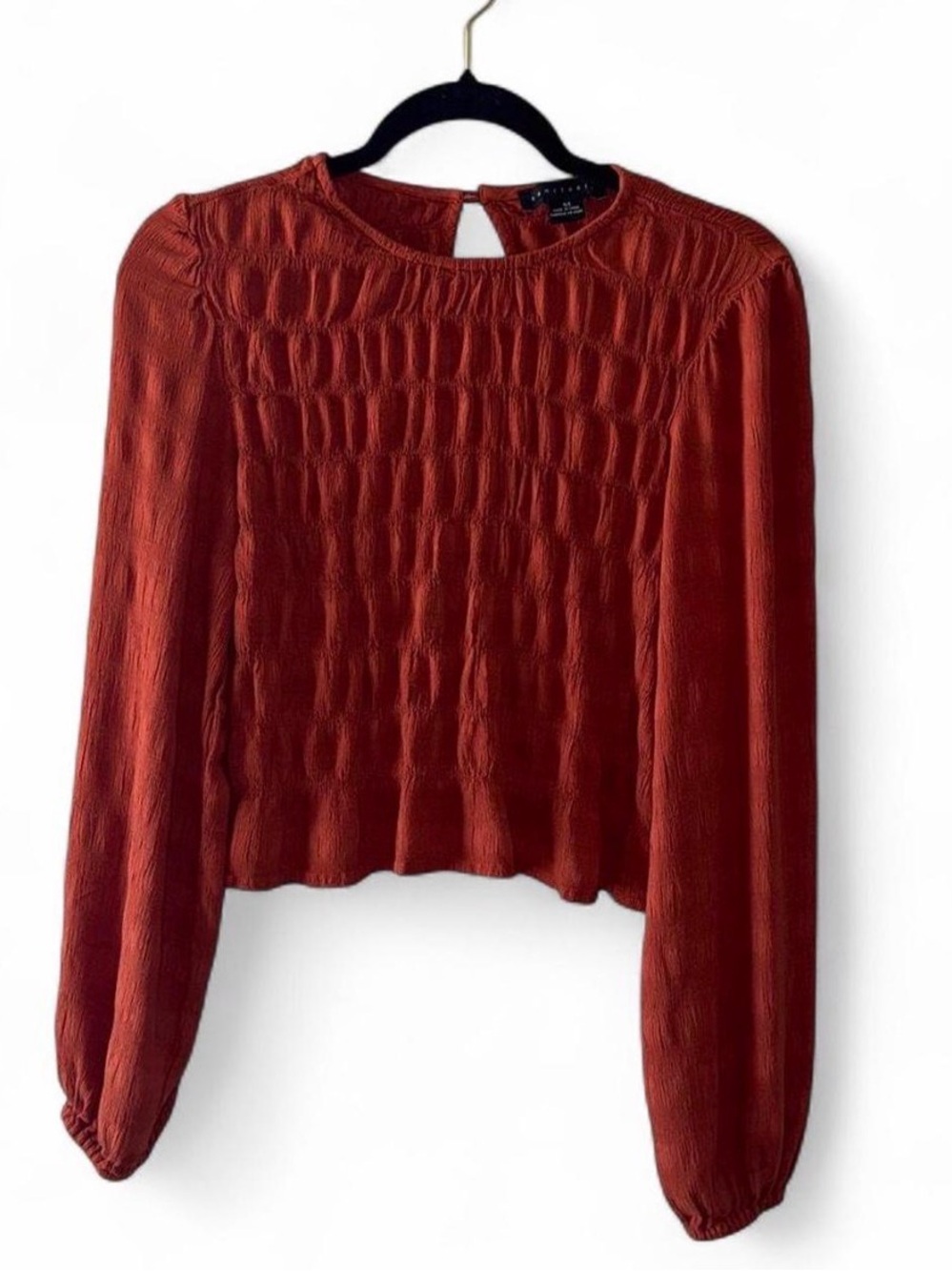 Sanctuary âGet Togetherâ smocked long sleeve top in Rust Size M